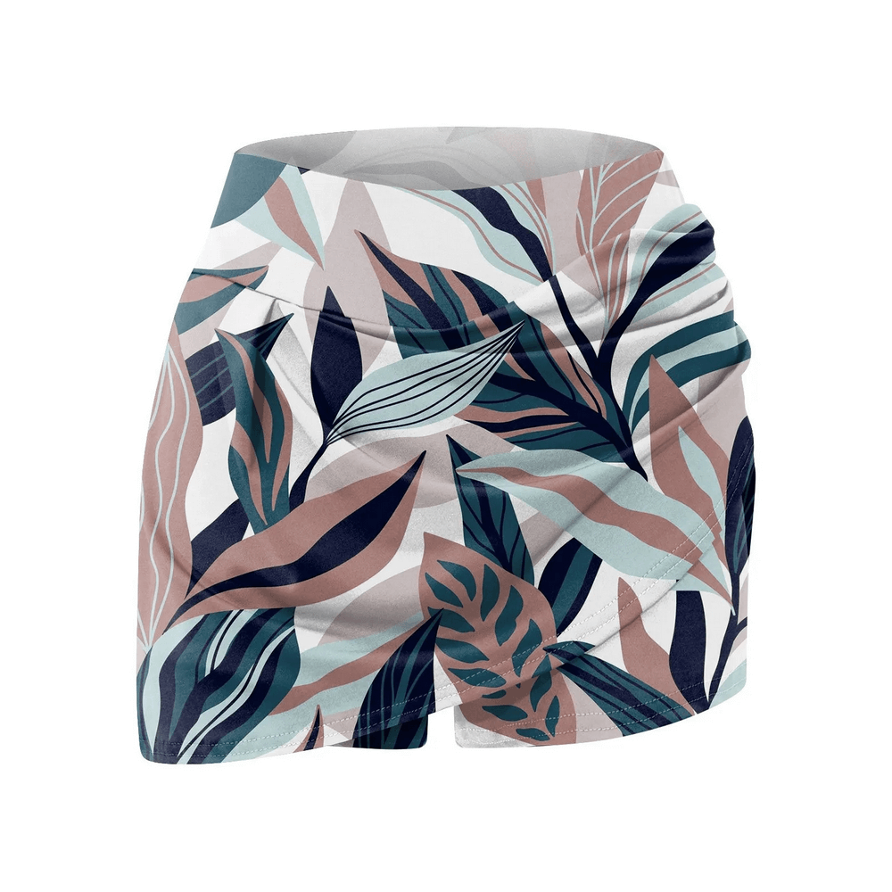 Alt Tag: Floral Tennis Skort with Inner Shorts for Women - SF4394 floral print pleated wrap skort with built-in shorts for golf tennis