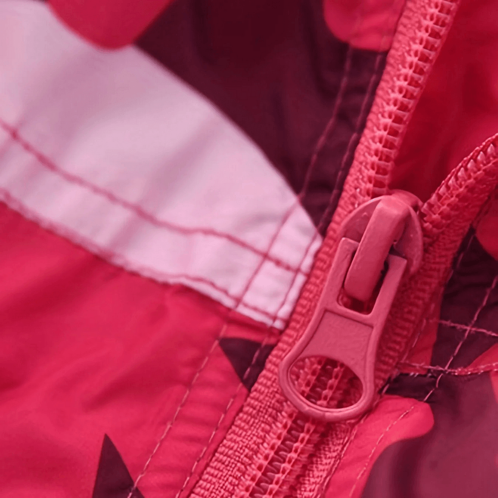 Close-up of zipper on Flower Print Windbreaker Jacket with Fleece Lining - SF3587