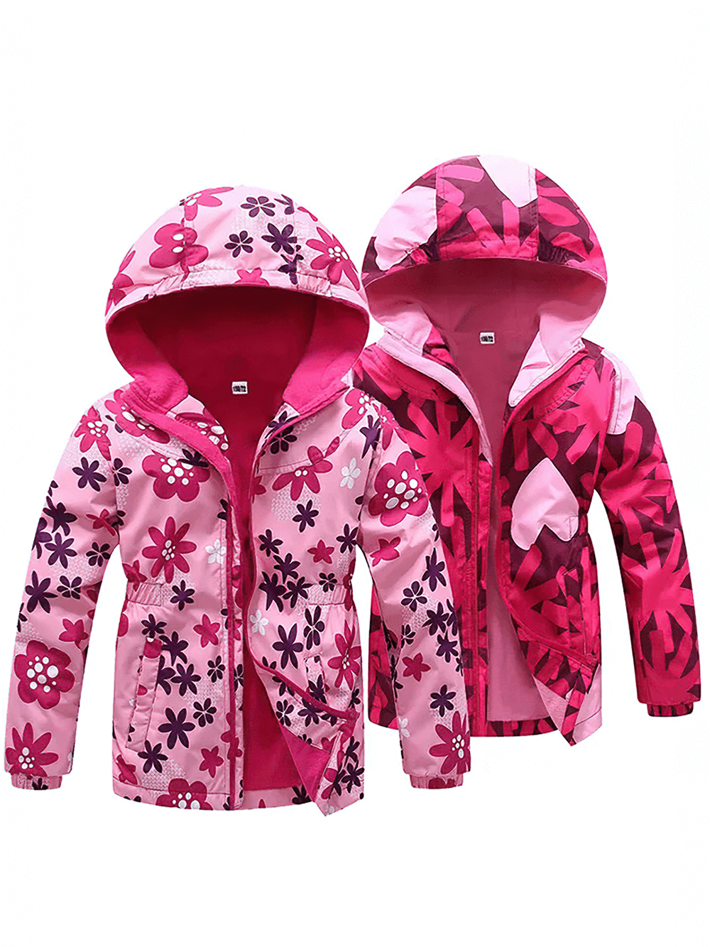 Flower Print Windbreaker Jacket with Fleece Lining - SF3587, kids' pink spring jacket with vibrant floral design and fleece-lined interior.