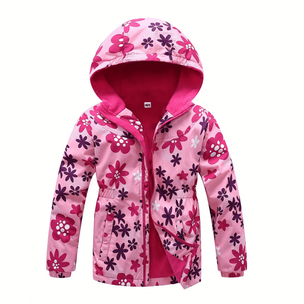 Flower Print Windbreaker Jacket with Fleece Lining - SF3587, vibrant girls' spring jacket with floral design and windproof protection.