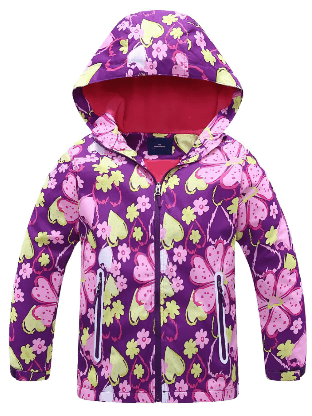 Flower Printed Windbreaker Jacket with Polar Fleece - SF3588, kids' vibrant floral spring jacket with windproof features and cozy lining.
