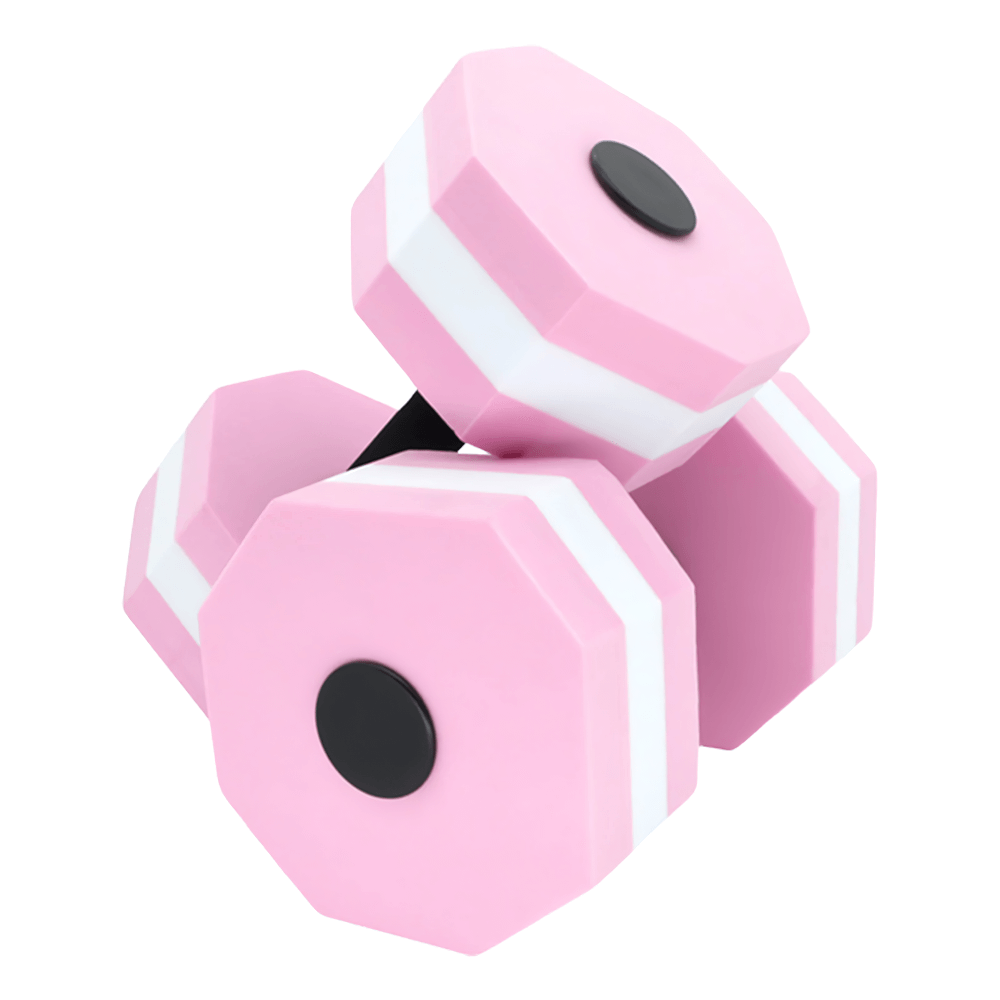 Pink foam floating dumbbell for pool fitness training, ideal for aquatic exercise and swim workouts.