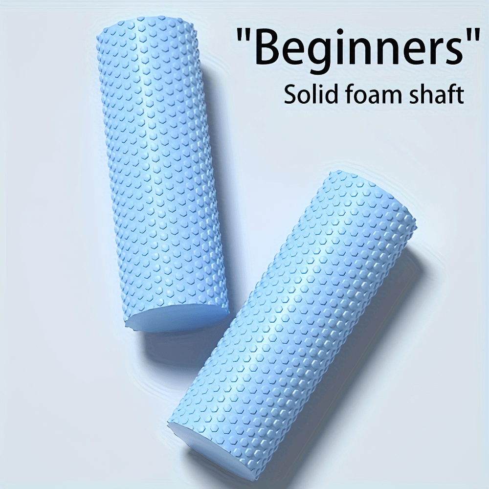 Blue EVA foam roller for beginners with textured surface for deep tissue massage and muscle recovery.