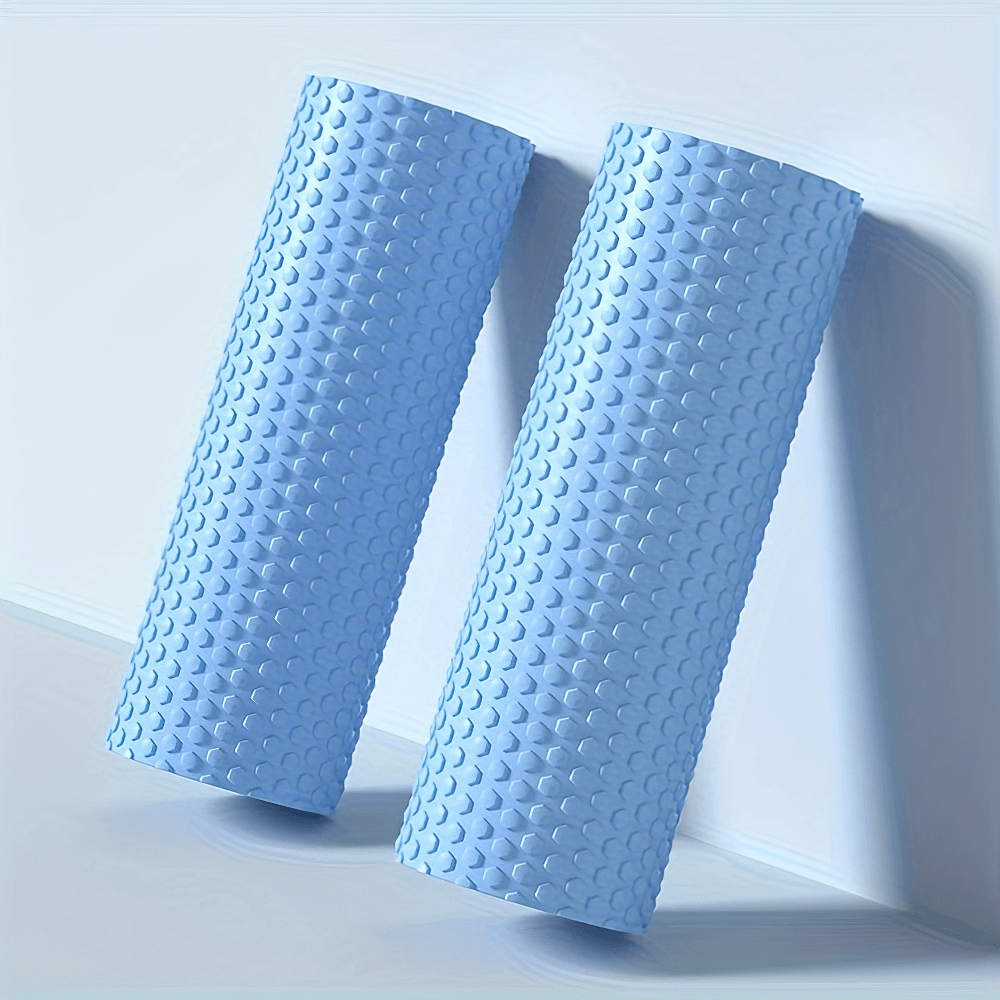 Pair of blue textured foam rollers for deep tissue muscle recovery and therapy, ideal for yoga, pilates, and post-workout relief.