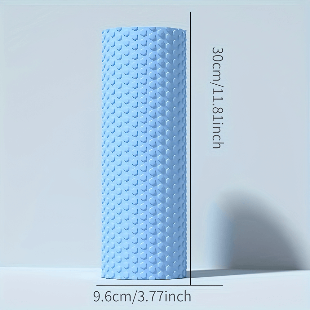 Blue textured foam roller SF2817 for muscle recovery and therapy, 30cm tall, 9.6cm diameter, ideal for yoga and physical therapy.