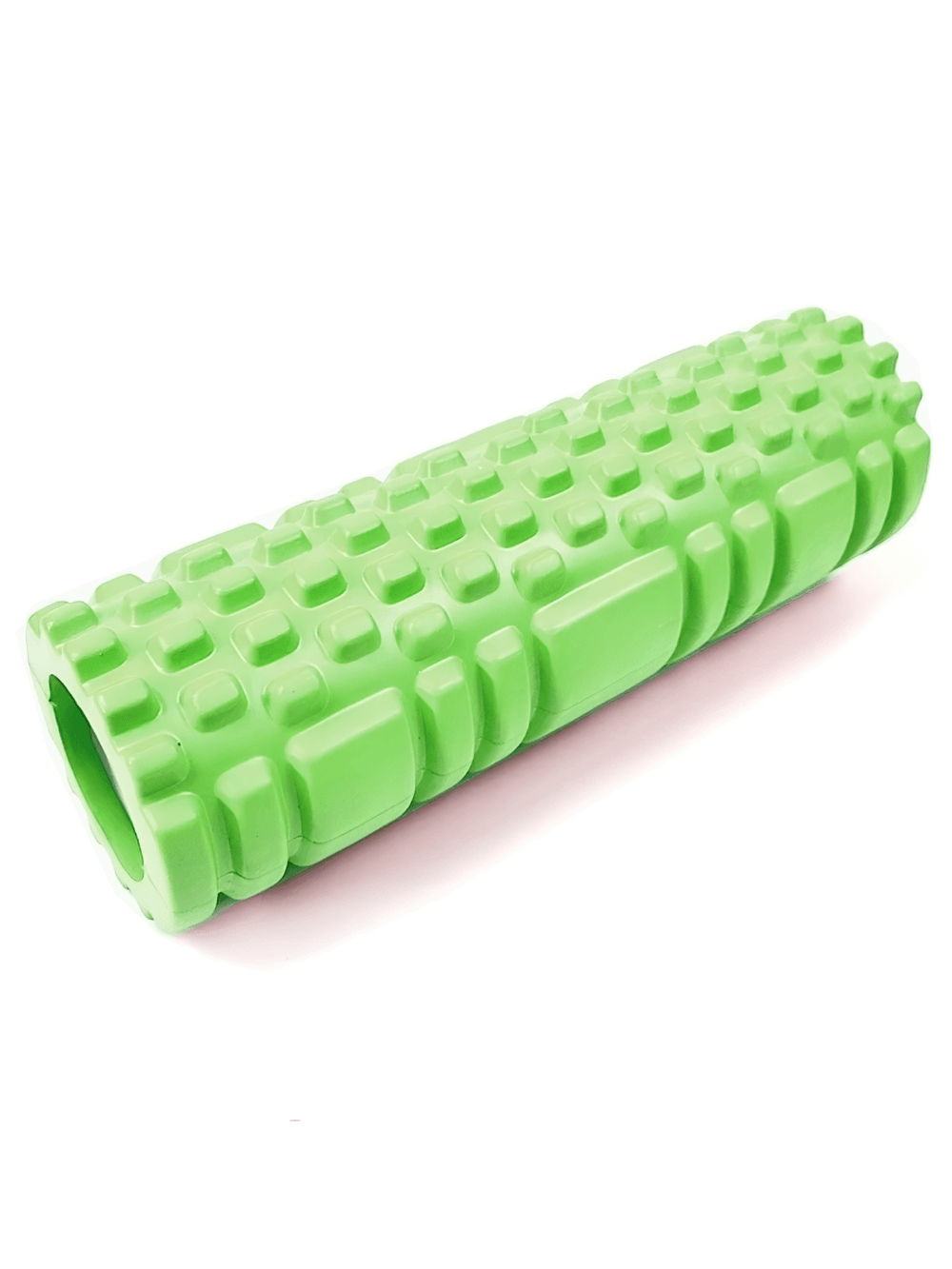 Green eco-friendly EVA foam roller for muscle relaxation and flexibility, ideal for back and leg relief. Durable and unique design.