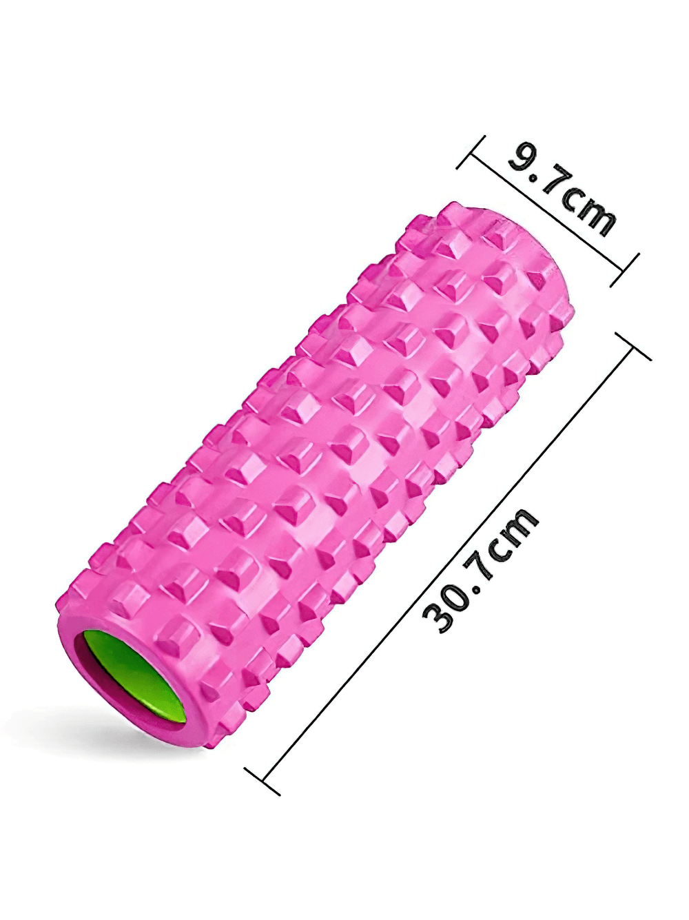 Pink wolf teeth foam roller yoga stick for deep tissue massage with dimensions 9.7 x 30.7 cm, perfect for Pilates and fitness.