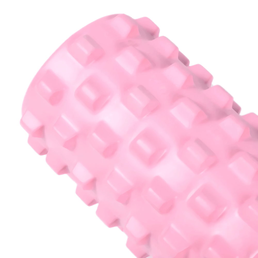 Pink wolf-teeth foam roller for yoga, Pilates, and fitness recovery, ideal for deep tissue massage and muscle relaxation.