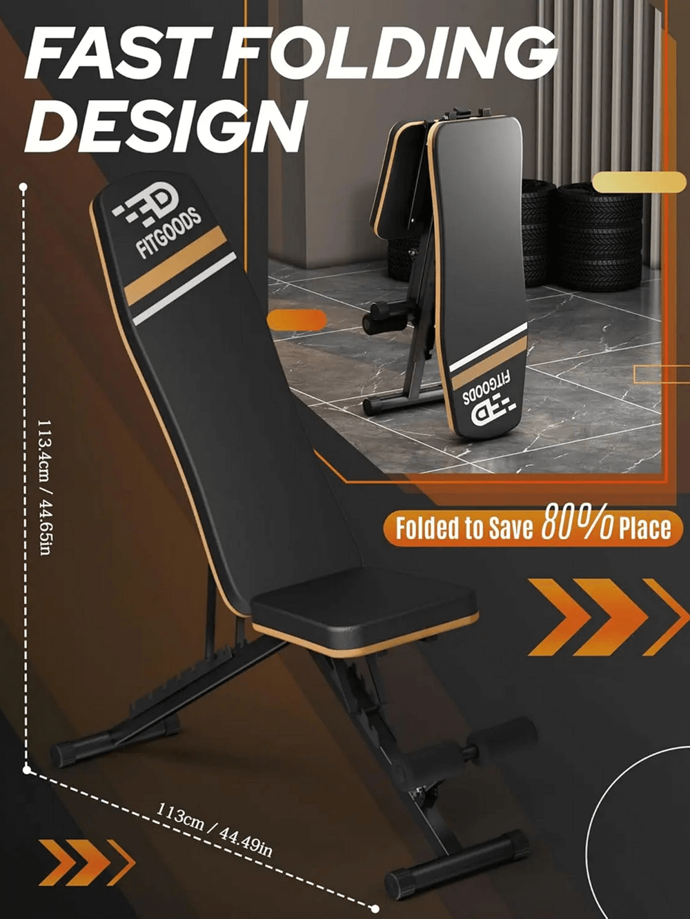 Foldable Adjustable Weight Bench Press for Home Gym - SF3441 foldable design, ideal for compact storage in home gyms.