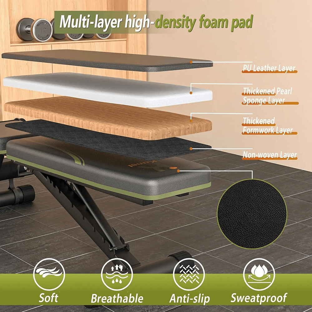 Multi-layer foam pad for Foldable Weight Bench for Full-Body Workout - SF3443 featuring PU leather and non-slip design