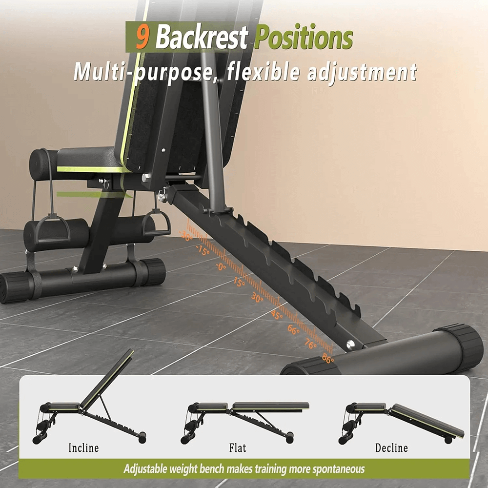Foldable Weight Bench for Full-Body Workout - SF3443 with 9 backrest positions for incline, flat, decline exercises. Adjustable and compact.