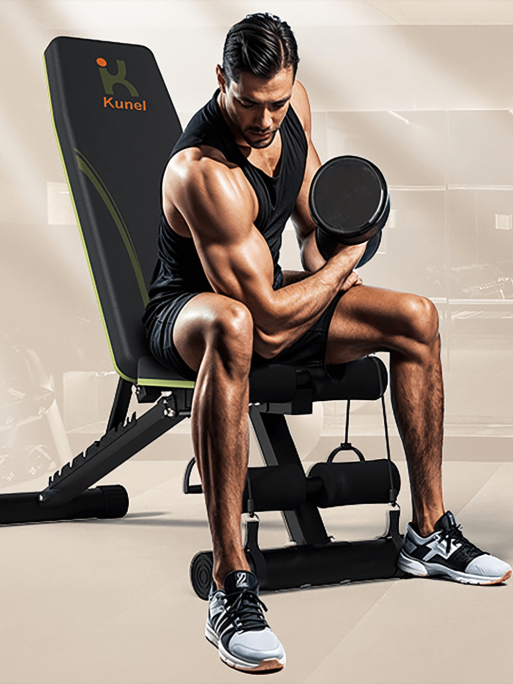 Man exercising on Foldable Weight Bench for Full-Body Workout - SF3443, demonstrating adjustable settings for effective home workouts.