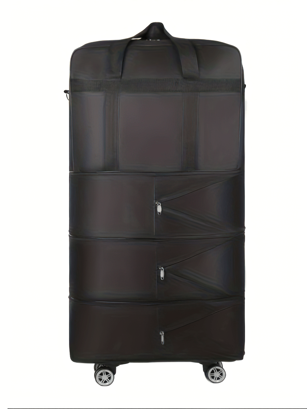 Foldable wheeled luggage bag with detachable wheels, perfect for travel efficiency and easy storage.