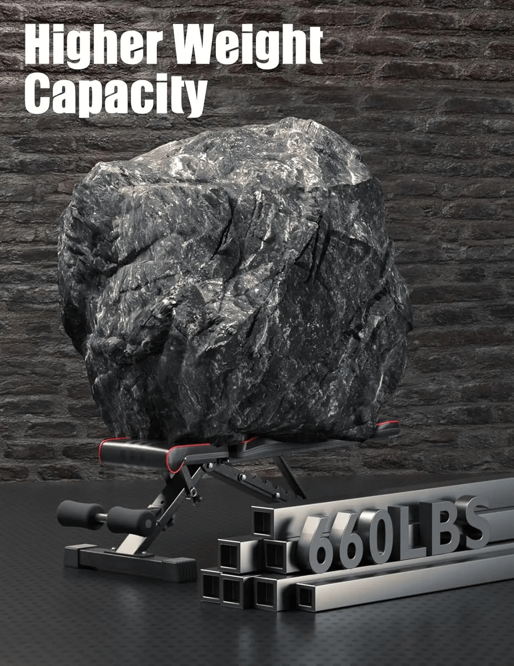 Heavy-duty Folding 660LBS Weight Bench for Heavy Duty Lifting - SF3455 with rock on bench showcasing strength capacity.