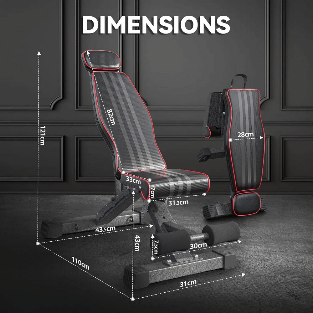Dimensions of Folding 660LBS Weight Bench for Heavy Duty Lifting - SF3455 showing adjustable features and sturdy design.