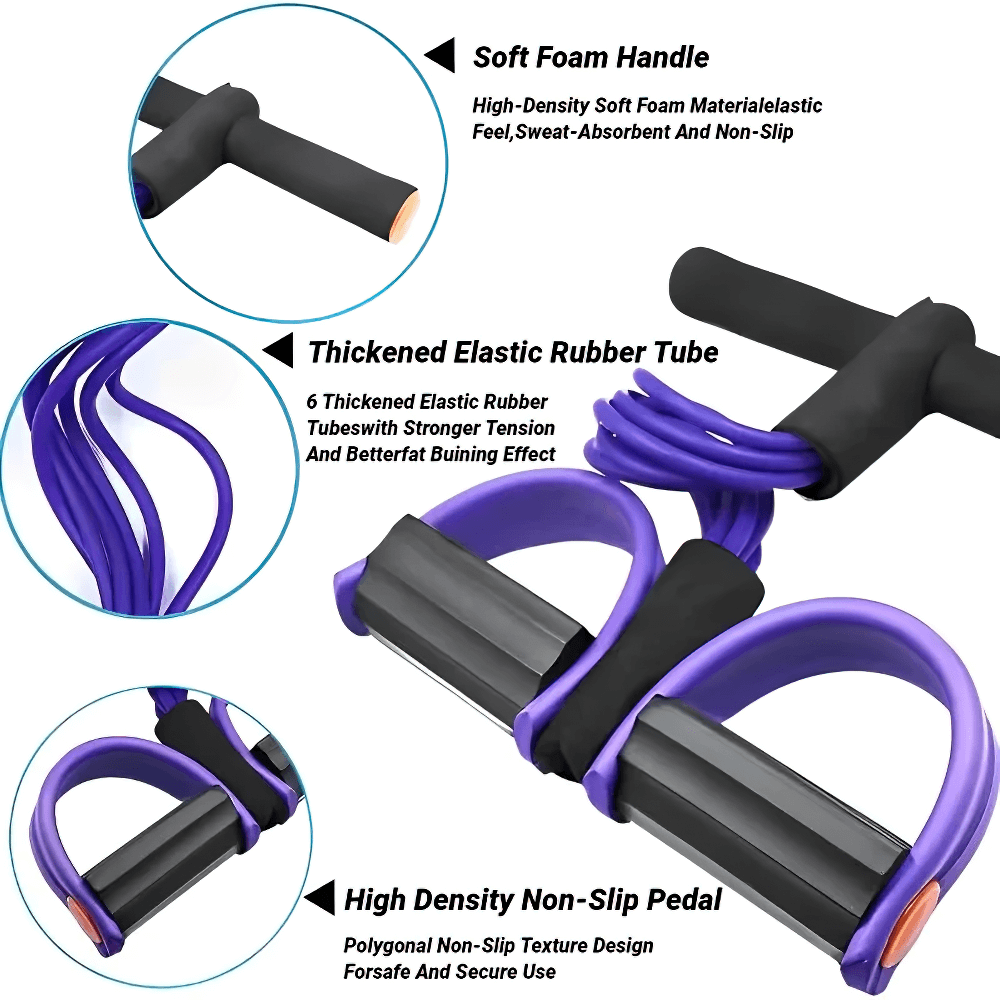 Four-Tube Pedal Resistance Band with soft foam handles and thickened elastic rubber tubes for effective full-body workouts.