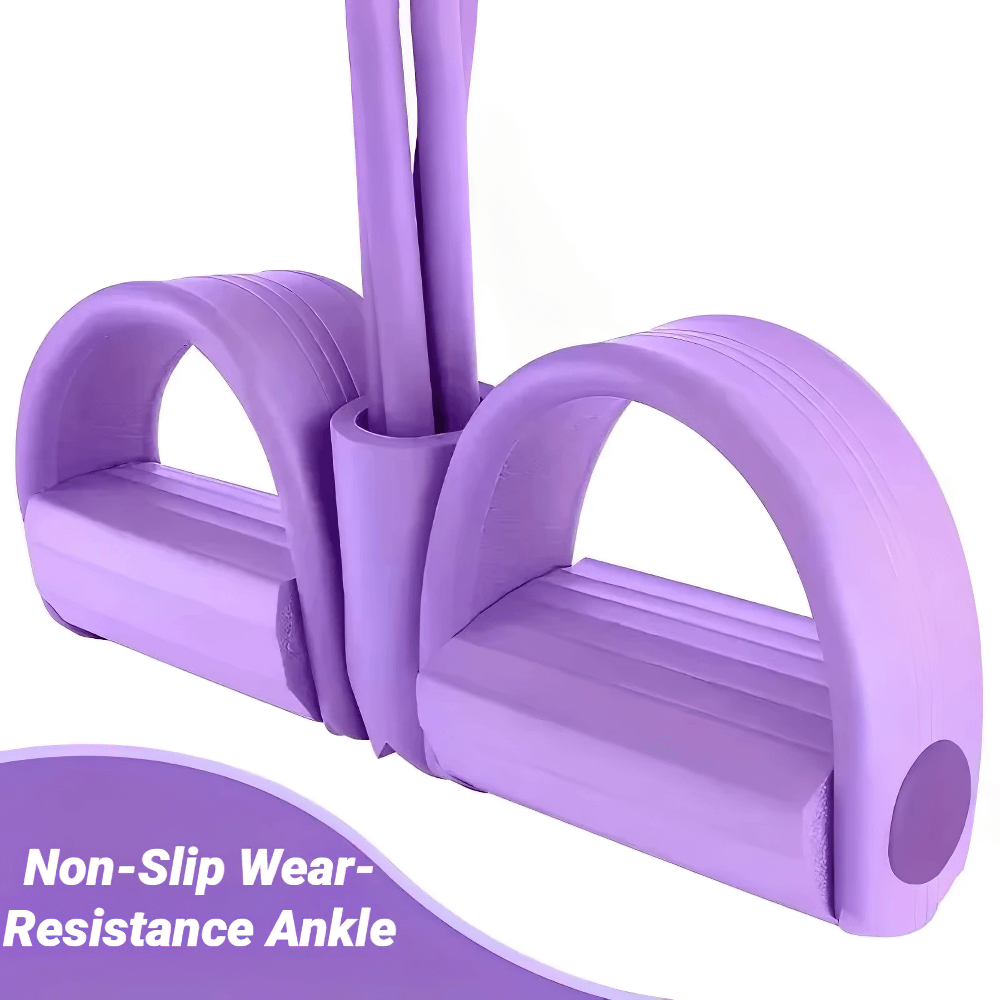 Purple Four-Tube Pedal Resistance Band for yoga and strength training, featuring non-slip wear-resistant ankle design.