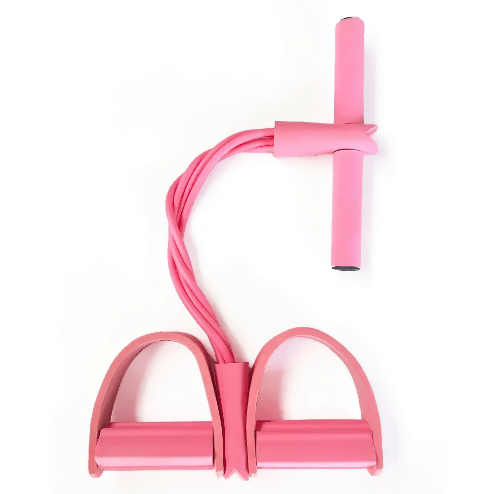 Pink four-tube pedal resistance band for yoga and pilates workouts, lightweight and portable fitness tool SF3425