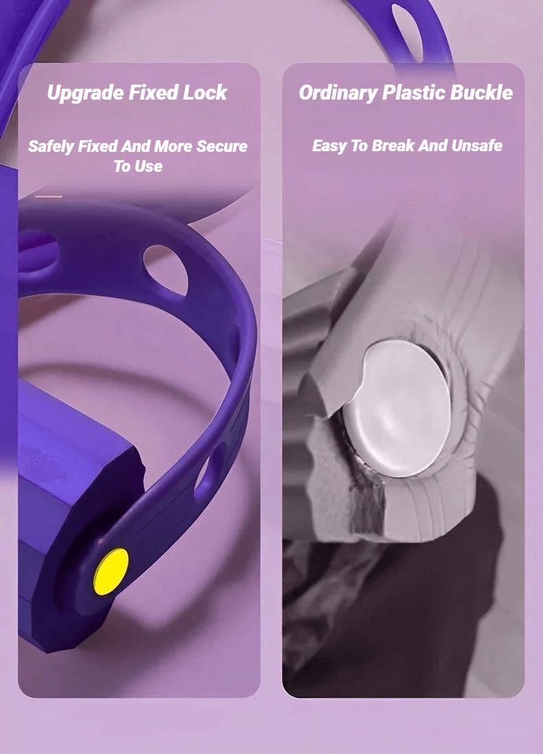 Comparison of upgraded fixed lock versus ordinary plastic buckle for Four-Tube Pedal Resistance Band, highlighting durability and safety.