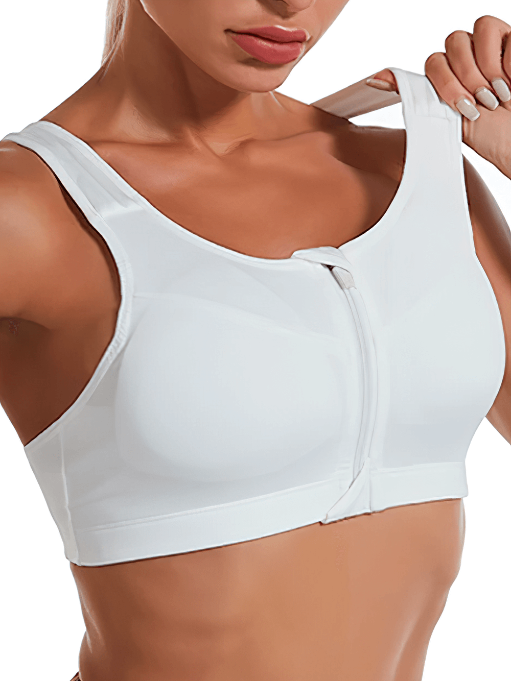 Front-Zip Sports Bra with Adjustable Straps - SF4035, breathable design for gym, yoga, and running.