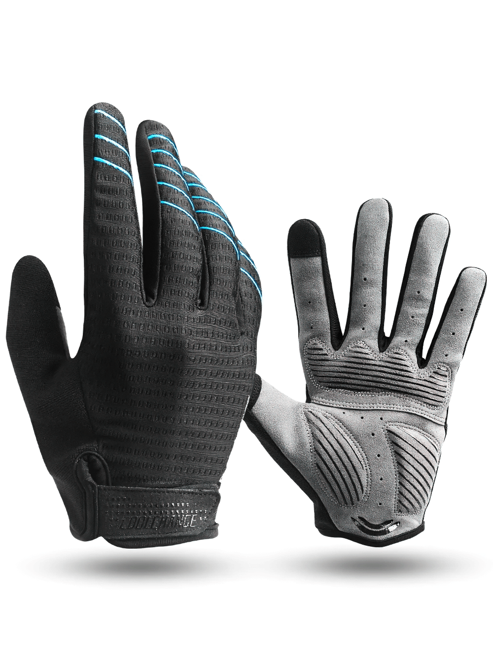 Full finger cycling gloves SF2605 with shock absorption, breathable material, anti-slip gel padding, and silicone grip strips.