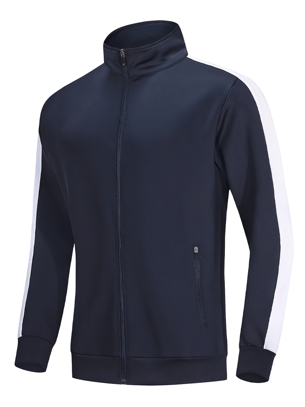 Full Zip Track Jacket with Contrast Sleeve Stripe - SF4608 in navy with white sleeve stripes, stylish and functional for everyday use.