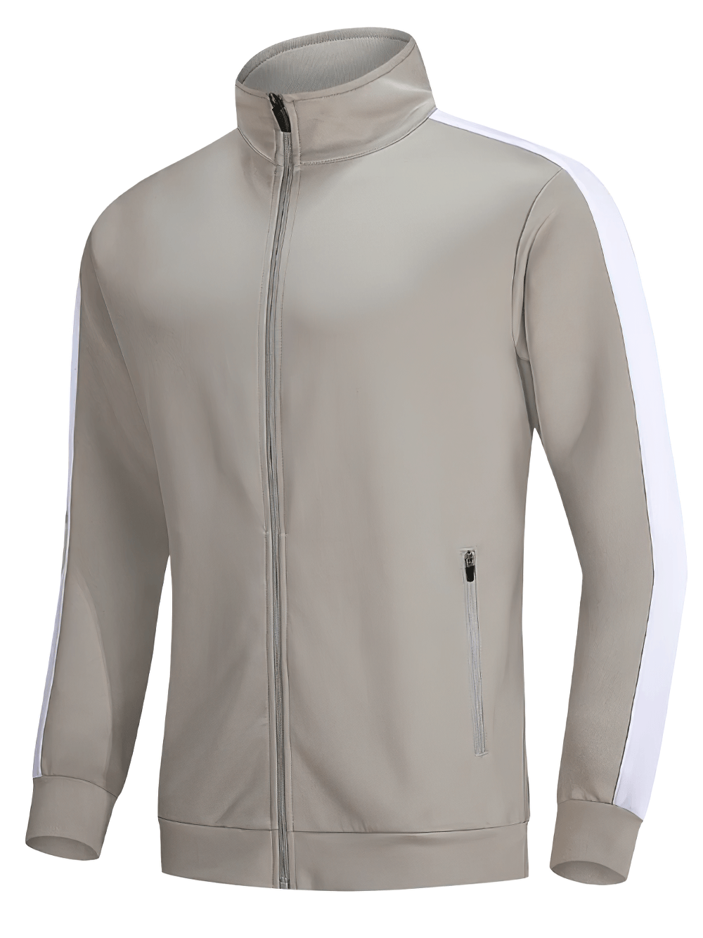 Full Zip Track Jacket with Contrast Sleeve Stripe - SF4608 in gray with white sleeve stripes, perfect for workouts and casual outings.
