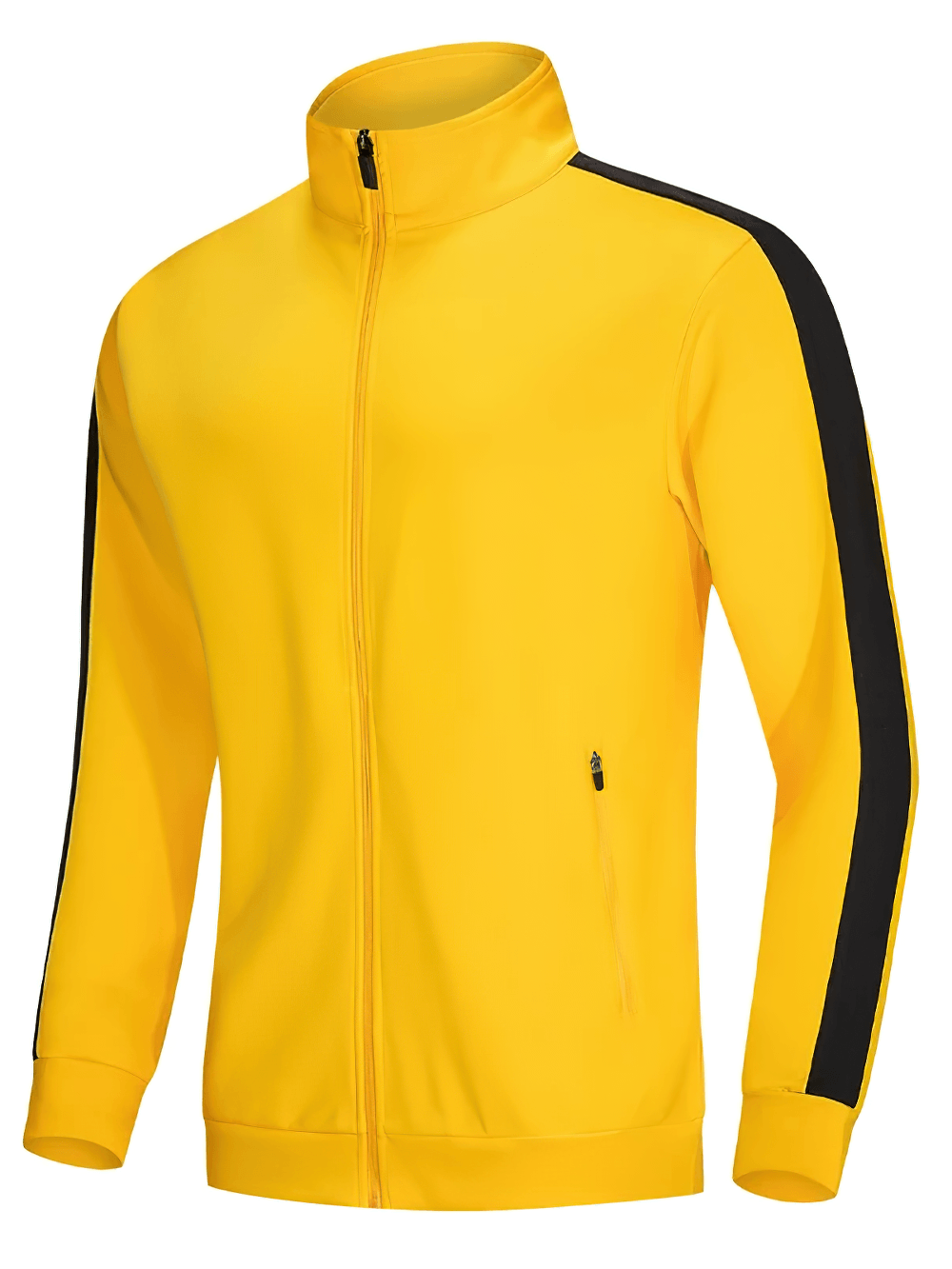 Full Zip Track Jacket with Contrast Sleeve Stripe - SF4608 in vibrant yellow with black sleeves and zip pockets.