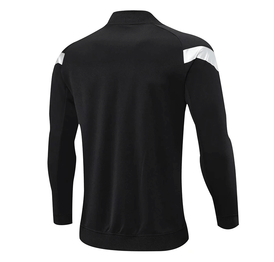 Back view of black full zipper cycling jersey with reflective stripes, designed for male cyclists, offering breathability and windproof protection.