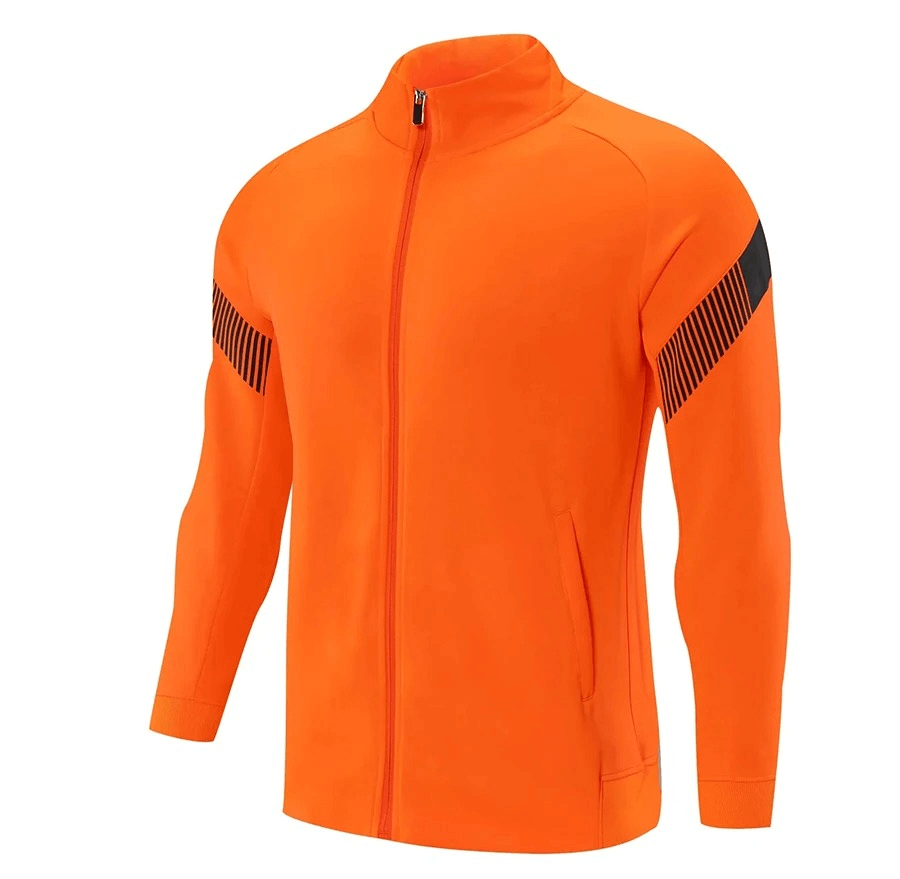 Men's orange full zipper cycling jersey with reflective stripes, hooded collar, and windproof polyester for cyclists SF1975