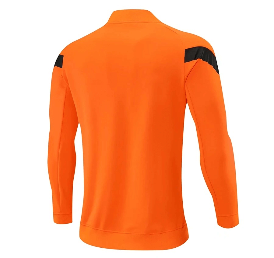 Back view of orange full zipper cycling jersey SF1975 with reflective stripes, designed for mens comfort, breathability, and durability.