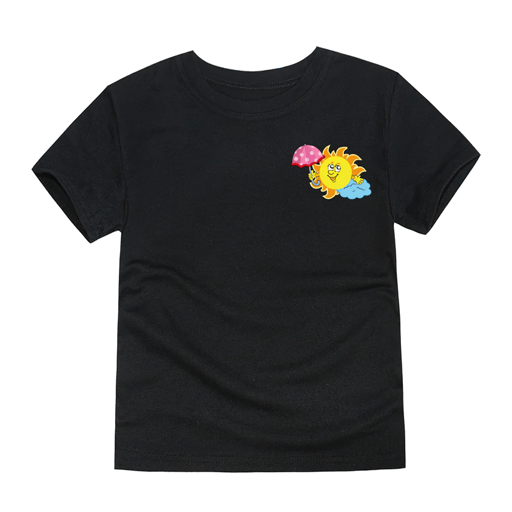 Fun Sun and Umbrella Print T-Shirt in Bright Colors - SF3747, featuring playful sun and umbrella design, perfect for vibrant kids' fashion.