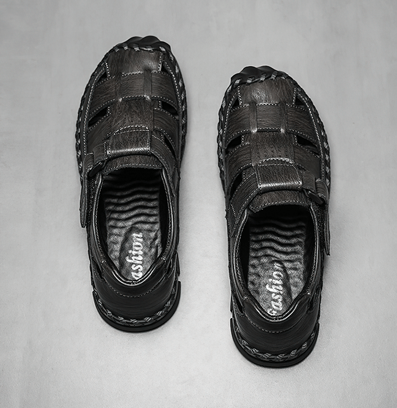 Genuine leather men's sandals with soft soles and hook & loop closure, ideal for outdoor beach wear, stylish and comfortable - SF1318.