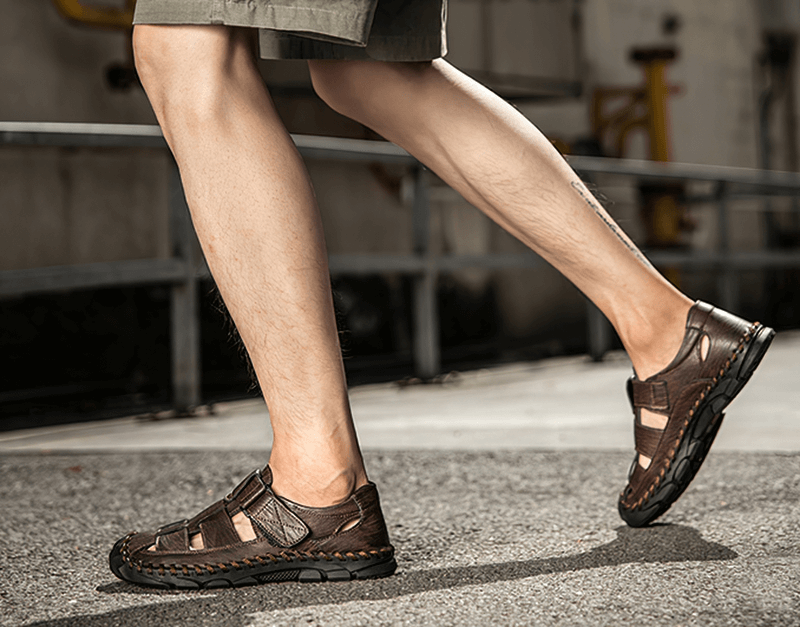 Sandales pour hommes en cuir véritable avec semelles souples / chaussures de plage en plein air - SPF1318 