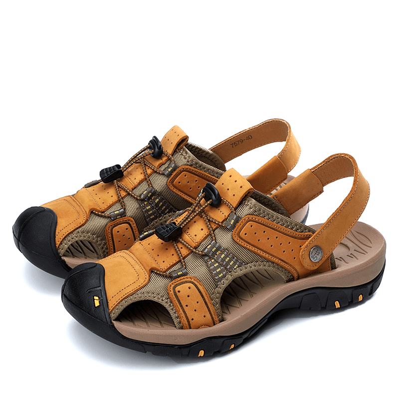 Genuine leather men's soft sandals with removable buckle, stylish design, durable rubber soles, and breathable materials, SF1378.