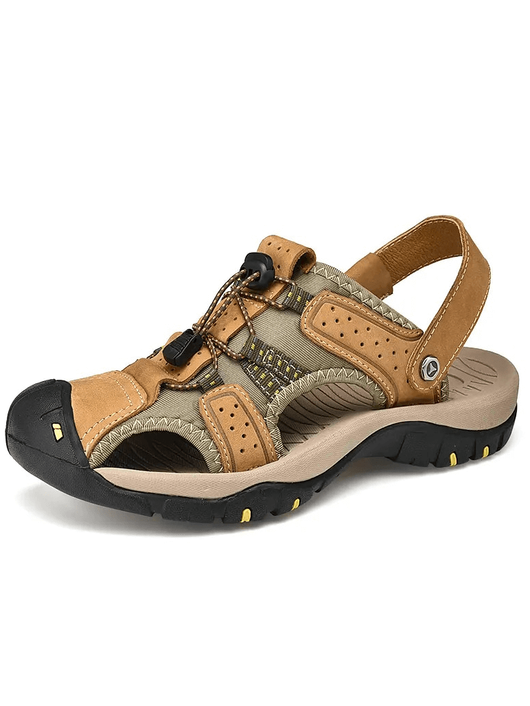 Genuine leather men's soft sandals with removable buckle, crafted from cow leather, with rubber soles and ankle-wrap design for comfort.