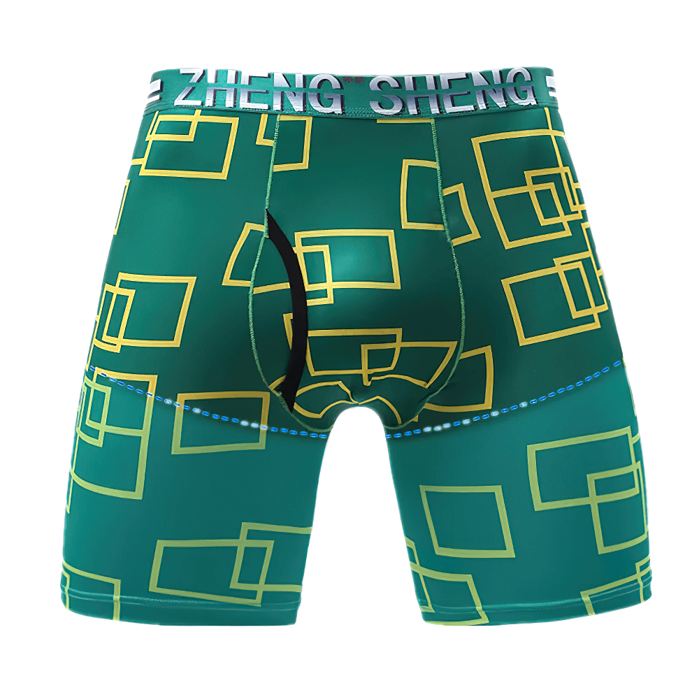 Geometric Long Leg Men's Underwear Boxer Shorts - SF4750 in bold geometric print with pouch for comfort and style.