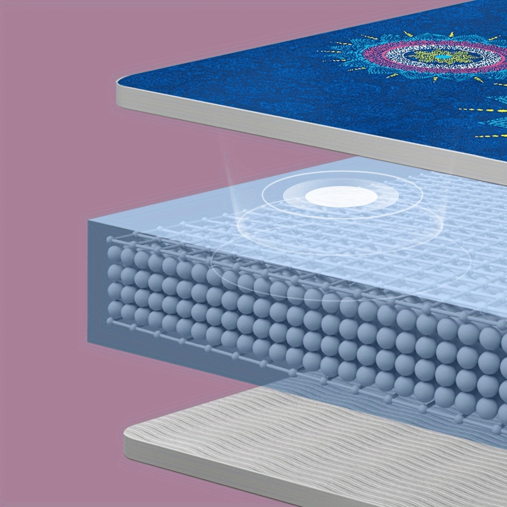 Cross-section view of geometric thick fitness mat showcasing its layered, sweat-absorbent design for stable yoga and exercise.