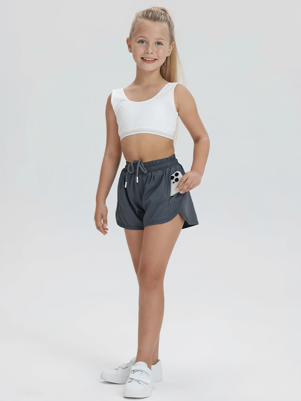 Girls Athletic Running Shorts with Drawstring Fit - SF3769 shown on model