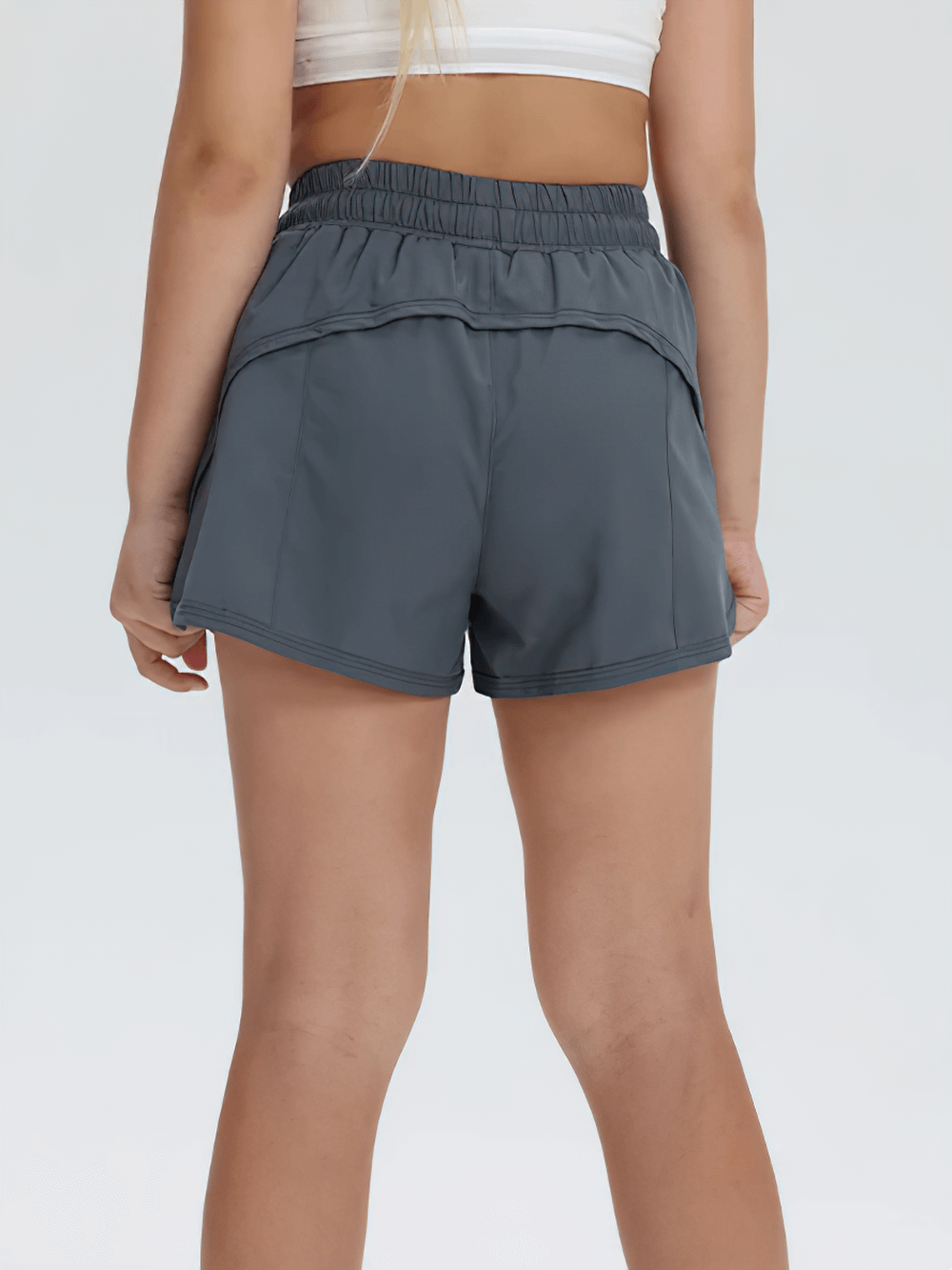 Back view of Girls Athletic Running Shorts with Drawstring Fit - SF3769, showcasing lightweight material and flexible waist.