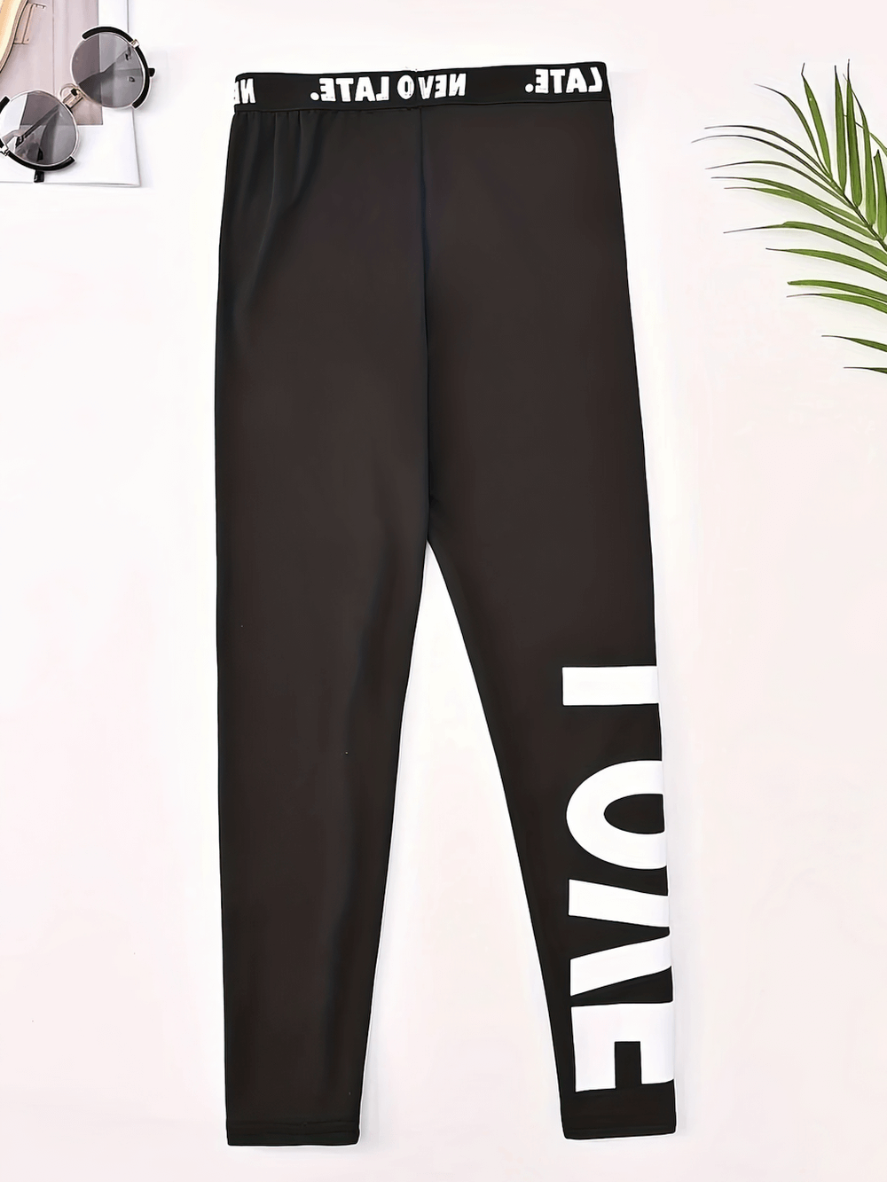 Girls Black Leggings and Stretch Waistband - SF3677 with LOVE print and 