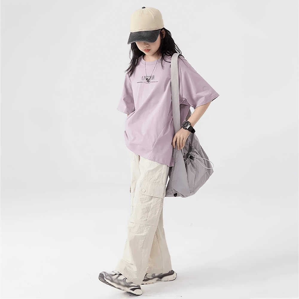 Model wearing Girls Cargo Pants with Pockets and Elastic Waist - SF3672, showcasing stylish casual sports look.