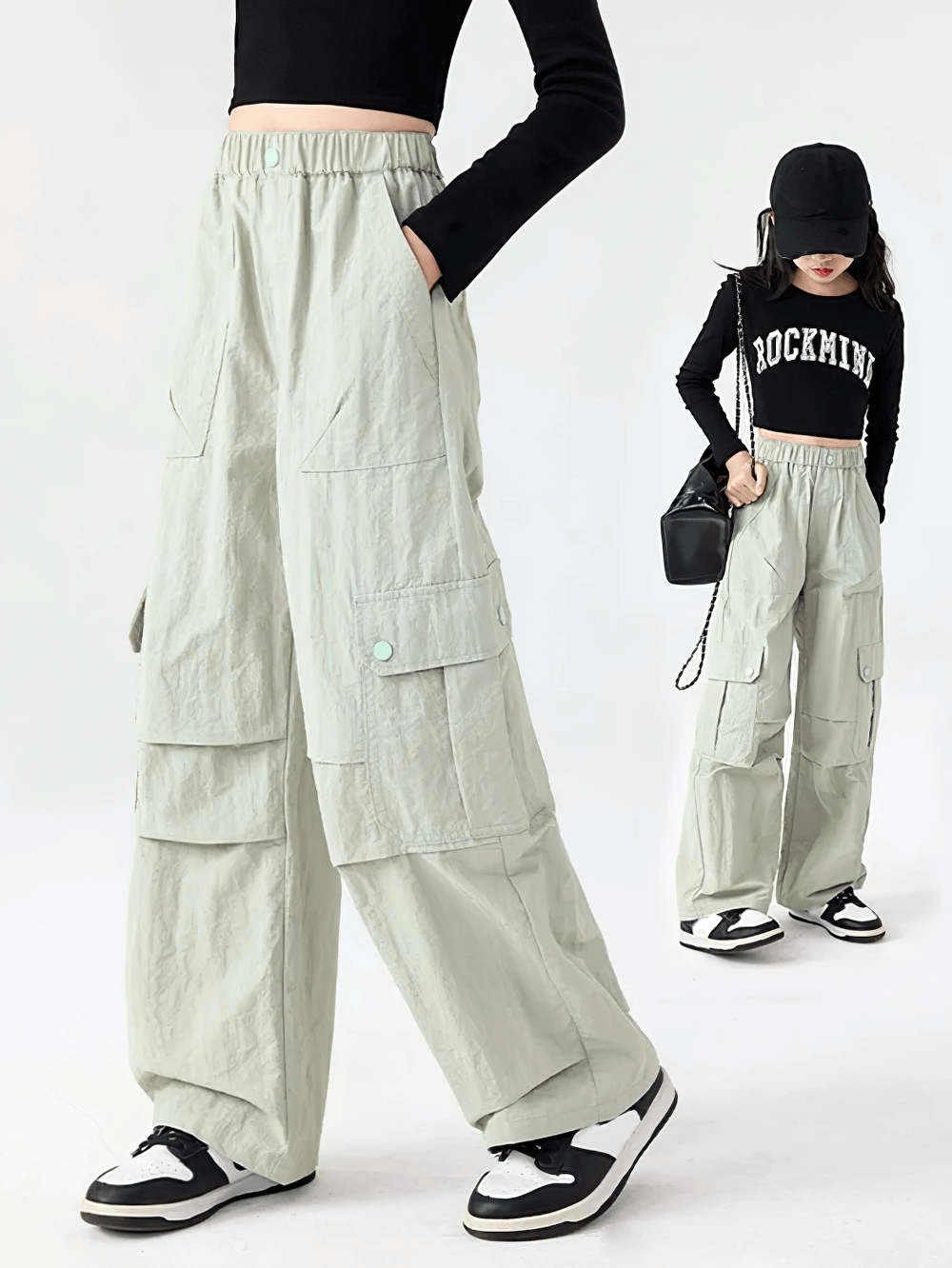 Girls Cargo Pants with Pockets and Elastic Waist - SF3672, stylish windproof trousers for active outdoor fun and casual wear.