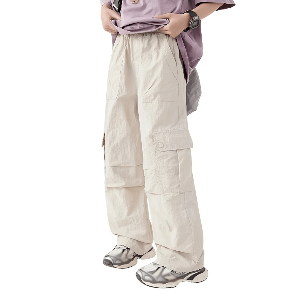 Girls Cargo Pants with Pockets and Elastic Waist - SF3672 in beige, ideal for sports and casual wear with comfort and style.