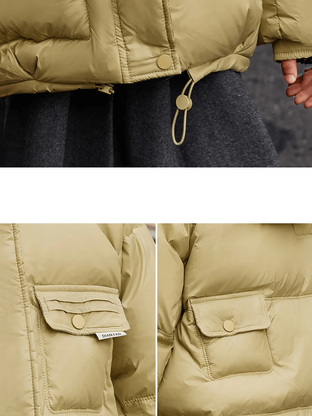 Girls Duck Down Hooded Puffer Jacket With Pockets - SF3522 with close-up on pocket and hood details, warm winter wear for kids