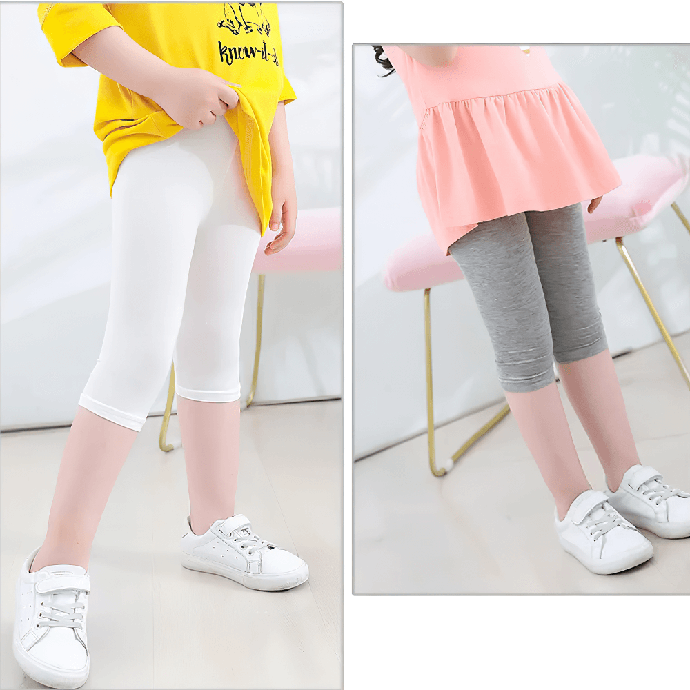Girls Elastic Sport Capri Shorts for Active Play - SF3877 in white and gray, perfect for school, gym, and outdoor fun.