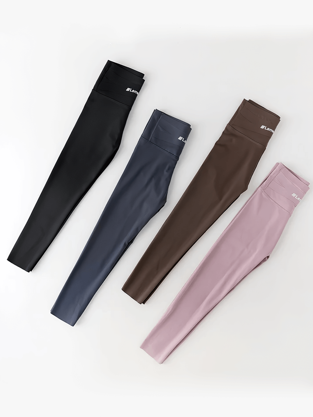 Girls Elastic Stretch Ankle Leggings for Fitness - SF3756 in four colors: black, blue, brown, and pink, showcasing stretchy fabric.