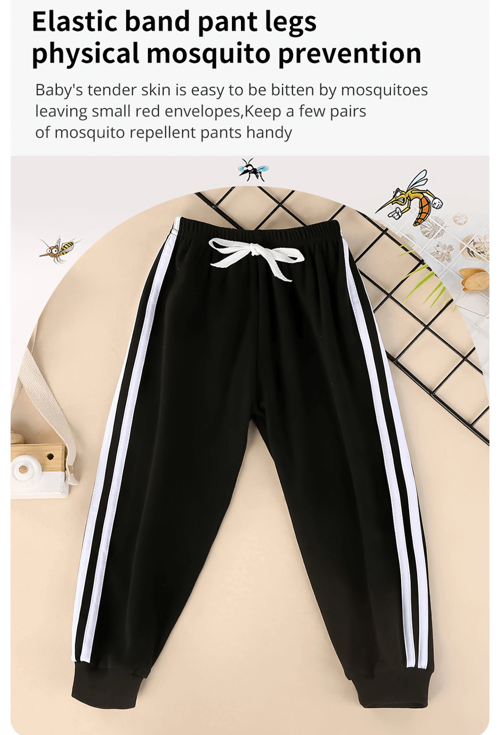 Girls Elastic Waist Joggers with Side Sporty Stripes - SF3860, black with white stripes, elastic waistband, ideal for active wear.