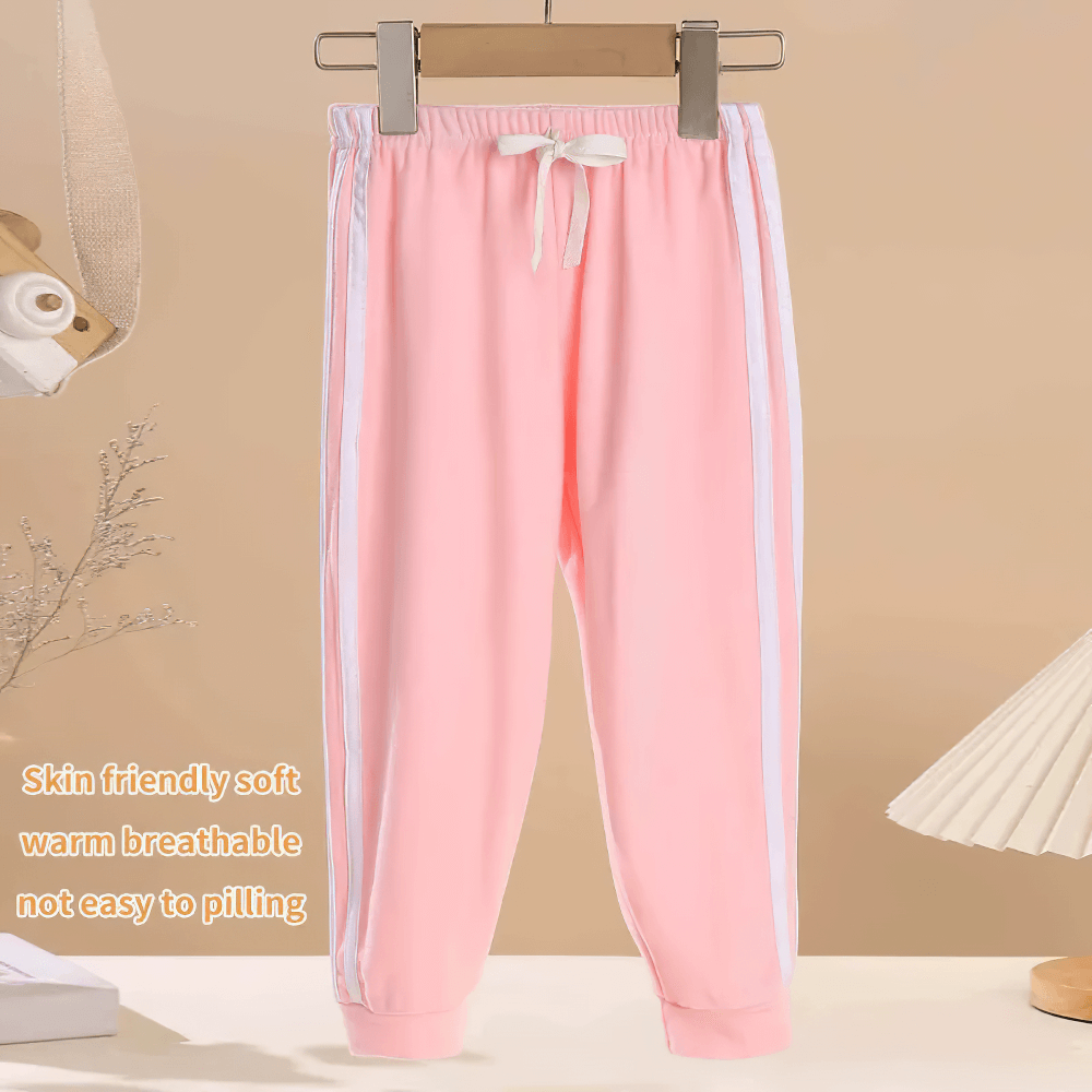 Girls Elastic Waist Joggers with Side Sporty Stripes - SF3860 in pink, showcasing ankle-length design and side stripes for active wear.