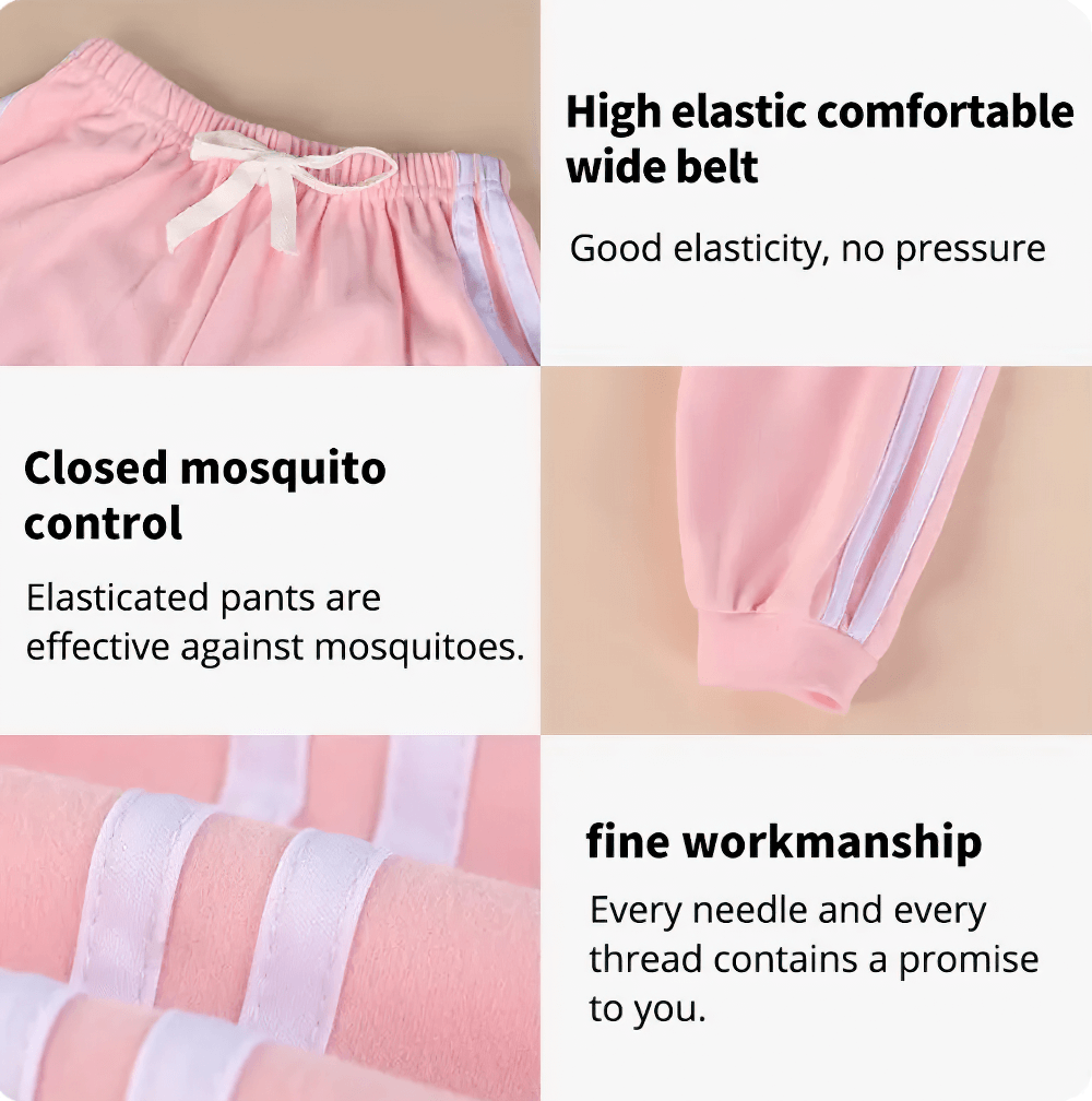 Girls Elastic Waist Joggers with Side Sporty Stripes - SF3860 showcasing elastic waistband, anti-mosquito design, and stripe details.